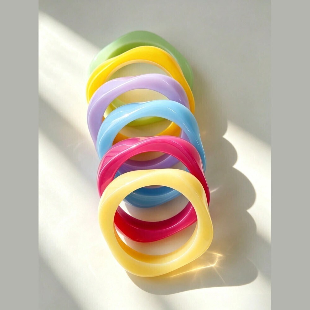 Multicolor Resin Bangle Set of 6 - Lilac Blue Chunky Bracelets